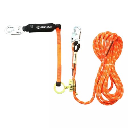 Safewaze V-Line 60ft Kernmantle Vertical Lifeline Assembly: Snap Hook, Rope Grab, EA Lanyard 019-7008